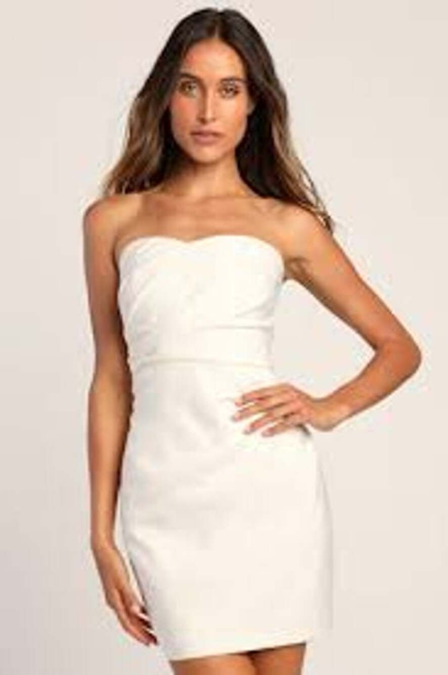 LULU'S Festive Occasion White Ruched Strapless Bodycon Mini Dress Size Large L